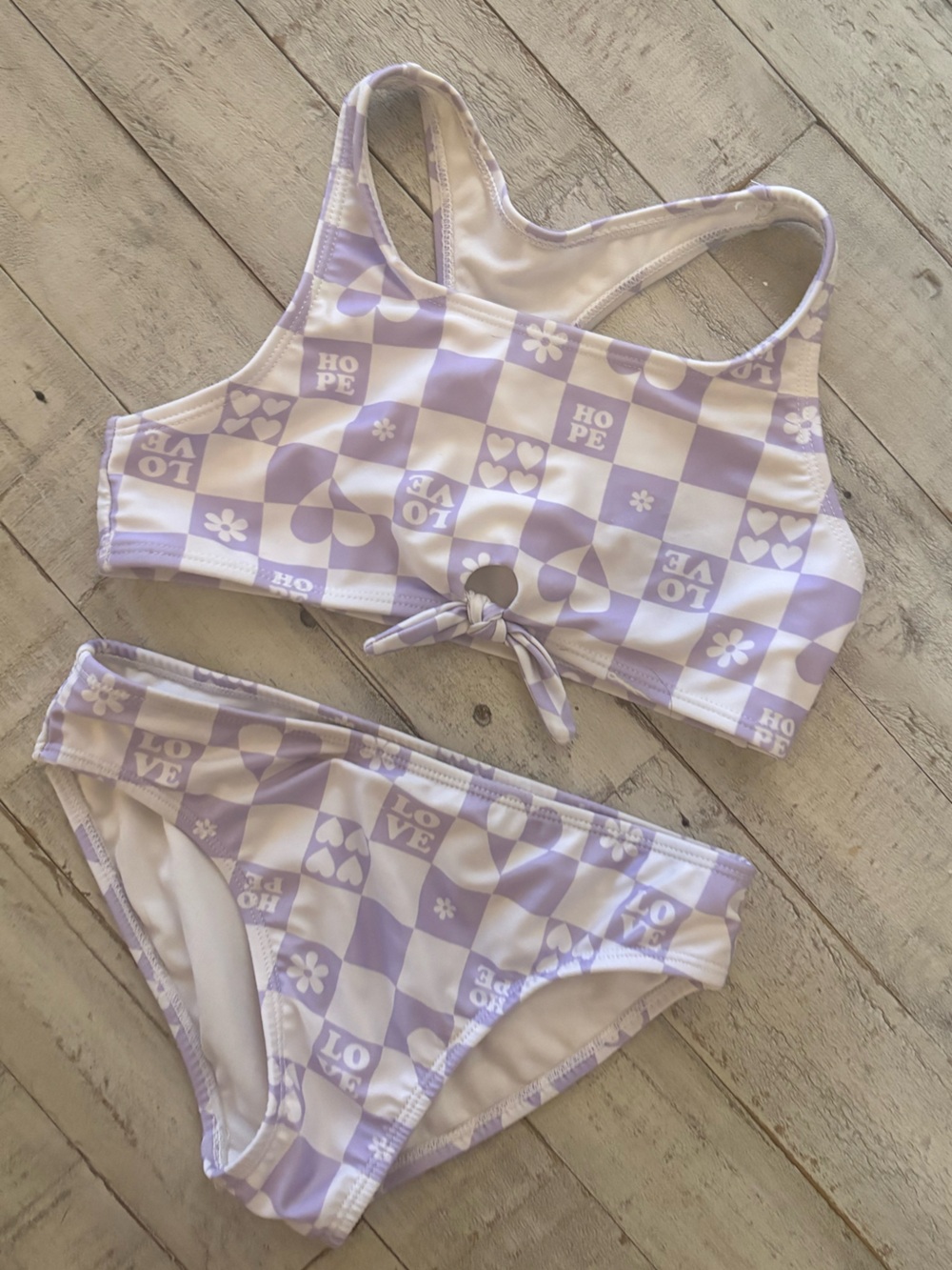 Lavender and White Checkerboard Girls Swim Bikini